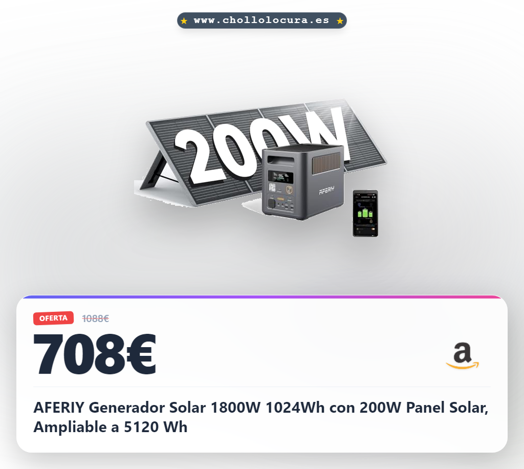 AFERIY Generador Solar 1800W 1024Wh con 200W Panel Solar, Ampliable a 5120 Wh