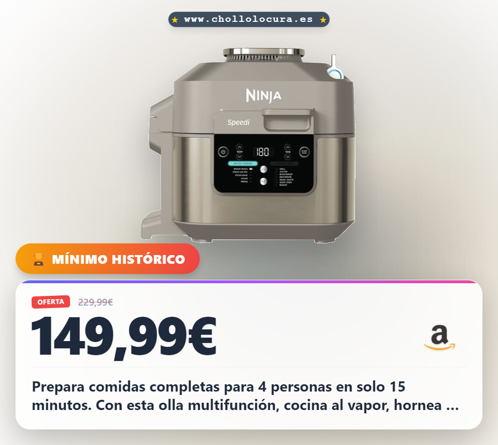 Aprovecha la olla multifunción Ninja Speedi 10 en 1 para cocinar 4 porciones en 15 minutos al mejor precio