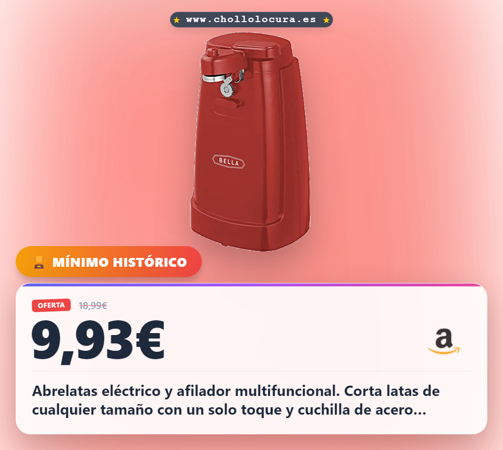 Consigue el abrelatas eléctrico Bella con cuchilla de acero inoxidable y almacenamiento en oferta histórica