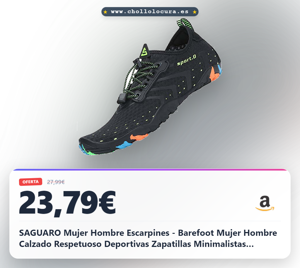 Aprovecha los escarpines SAGUARO Barefoot minimalistas en negro: calzado antideslizante para surf y playa al mejor precio.
