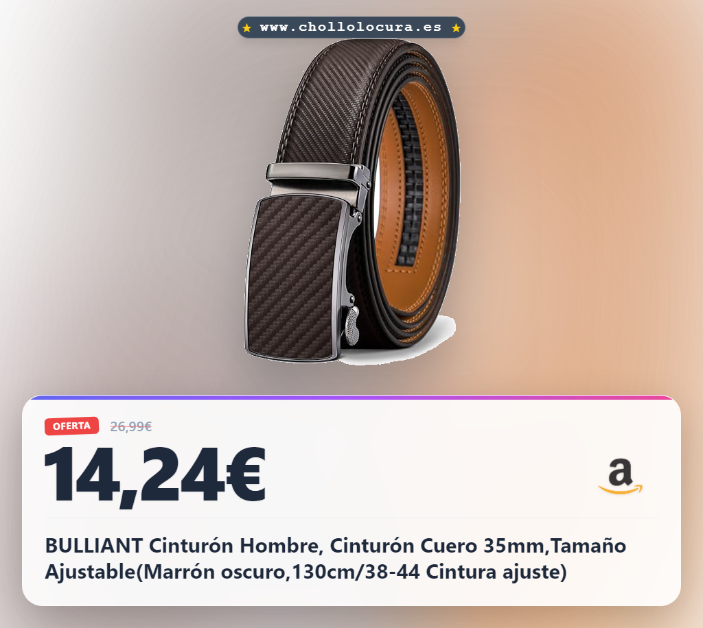 BULLIANT Cinturón Hombre, Cinturón Cuero 35mm,Tamaño Ajustable(Marrón oscuro,130cm/38-44 Cintura ajuste)