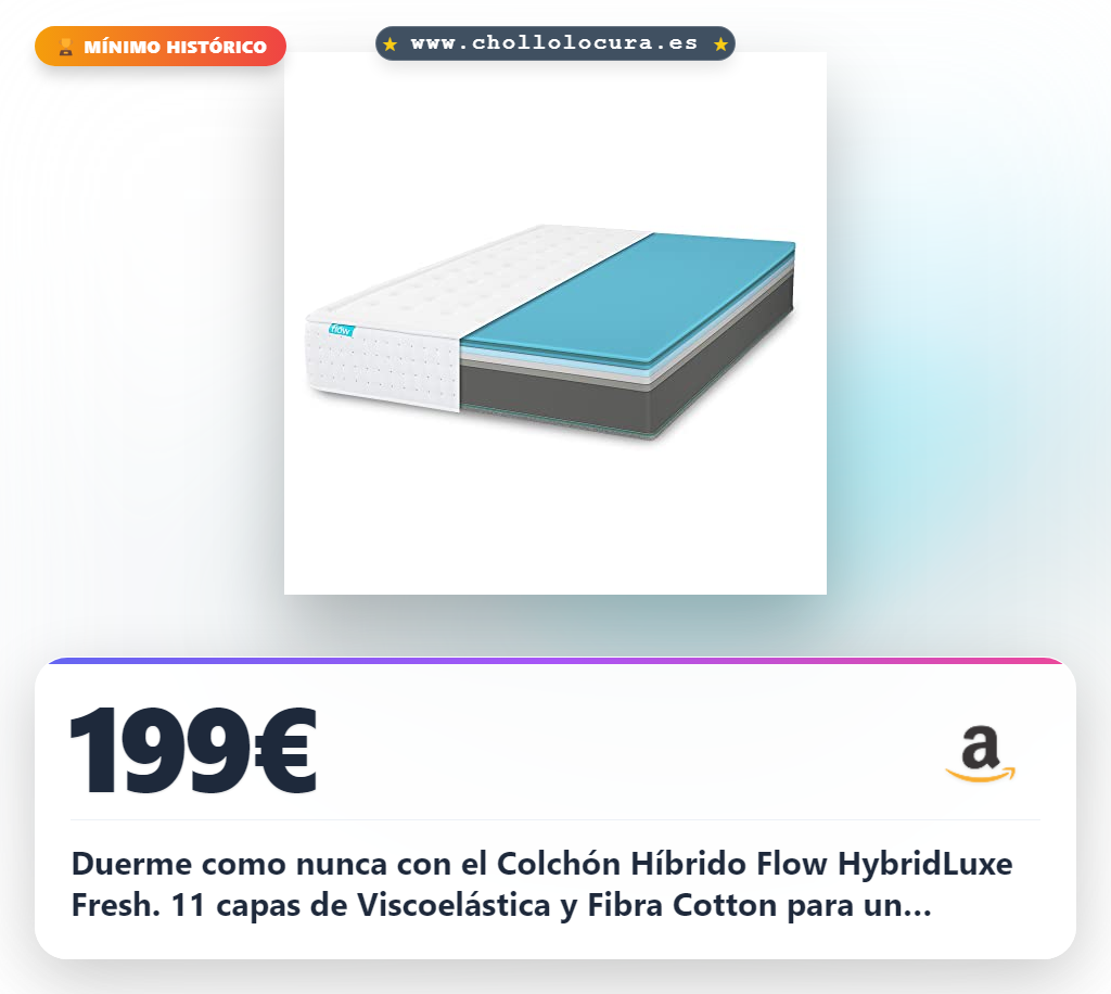 Aprovecha el colchón híbrido Flow HybridLuxe Fresh 6900 con núcleo de muelles ensacados y 11 capas de Viscoelástica al mejor precio