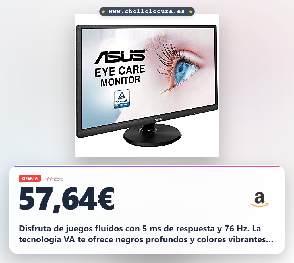 Consigue el monitor ASUS VA249HE Full HD 23.8 pulgadas con panel VA y filtro de luz azul en oferta