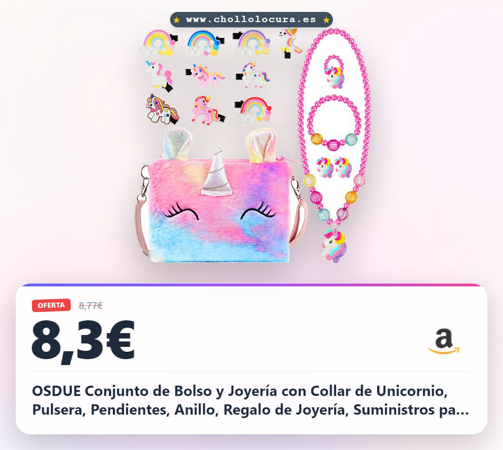 OSDUE Conjunto de Bolso y Joyería con Collar de Unicornio, Pulsera, Pendientes, Anillo, Regalo de Joyería, Suministros para Fiestas, Pulsera, Bolso de Mano