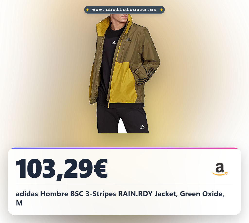 adidas Hombre BSC 3-Stripes RAIN.RDY Jacket, Green Oxide, M