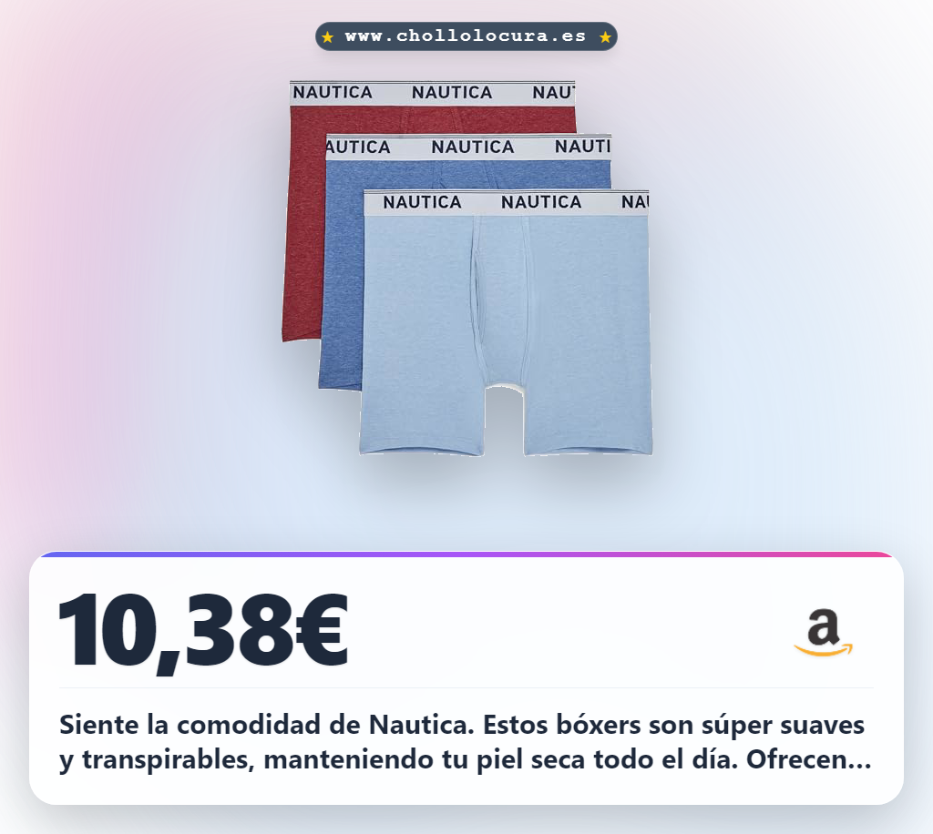 Encuentra calzoncillos bóxer Nautica para hombre: paquete de 3, súper suaves y transpirables a precio de chollo.