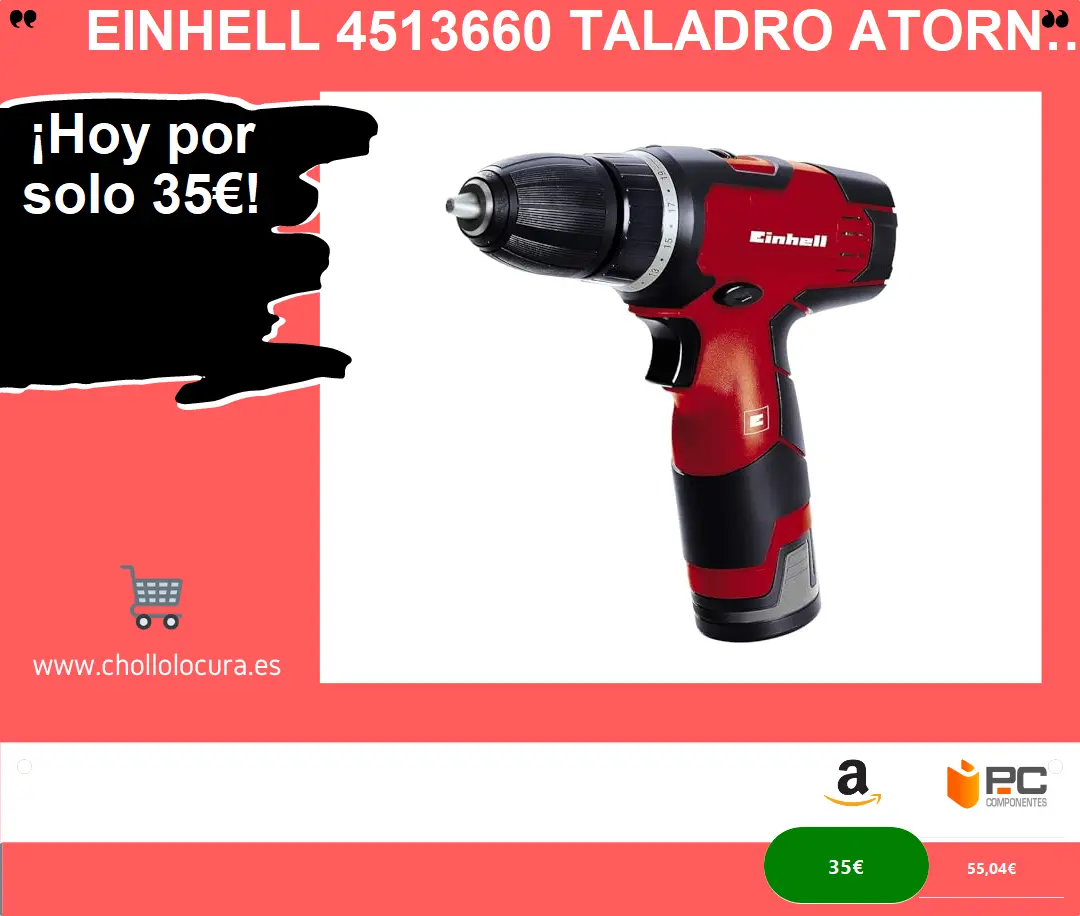 Einhell 4513660 Taladro atornillador sin cable TH-CD 12-2 Li, 12 V, Fuerza 24Nm, Par de apriete 20, color rojo