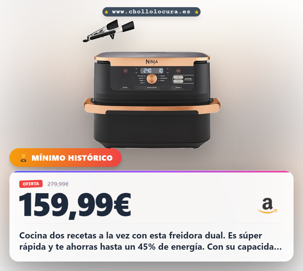 Aprovecha la freidora de aire dual zone Ninja FlexDrawer 10.4L para cocinar hasta 8 personas en oferta histórica