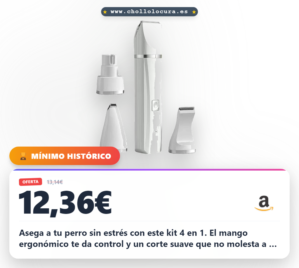 Asega a tu perro sin estrés con este kit 4 en 1. El mango ergonómico te da control y un corte suave que no molesta a tu mascota. Disfruta de un aseo seguro gracias a las protecciones integradas y el marco desmontable. Resultados profesionales con la tranquilidad que mereces.