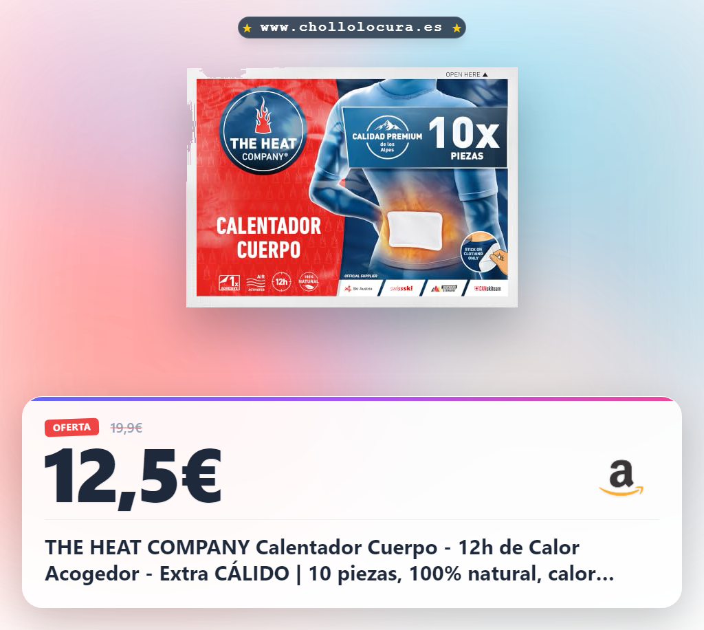 THE HEAT COMPANY Calentador Cuerpo - 12h de Calor Acogedor - Extra CÁLIDO | 10 piezas, 100% natural, calor instantáneo, espalda y cuello caliente, parches térmicos, activado por aire, adhesivo