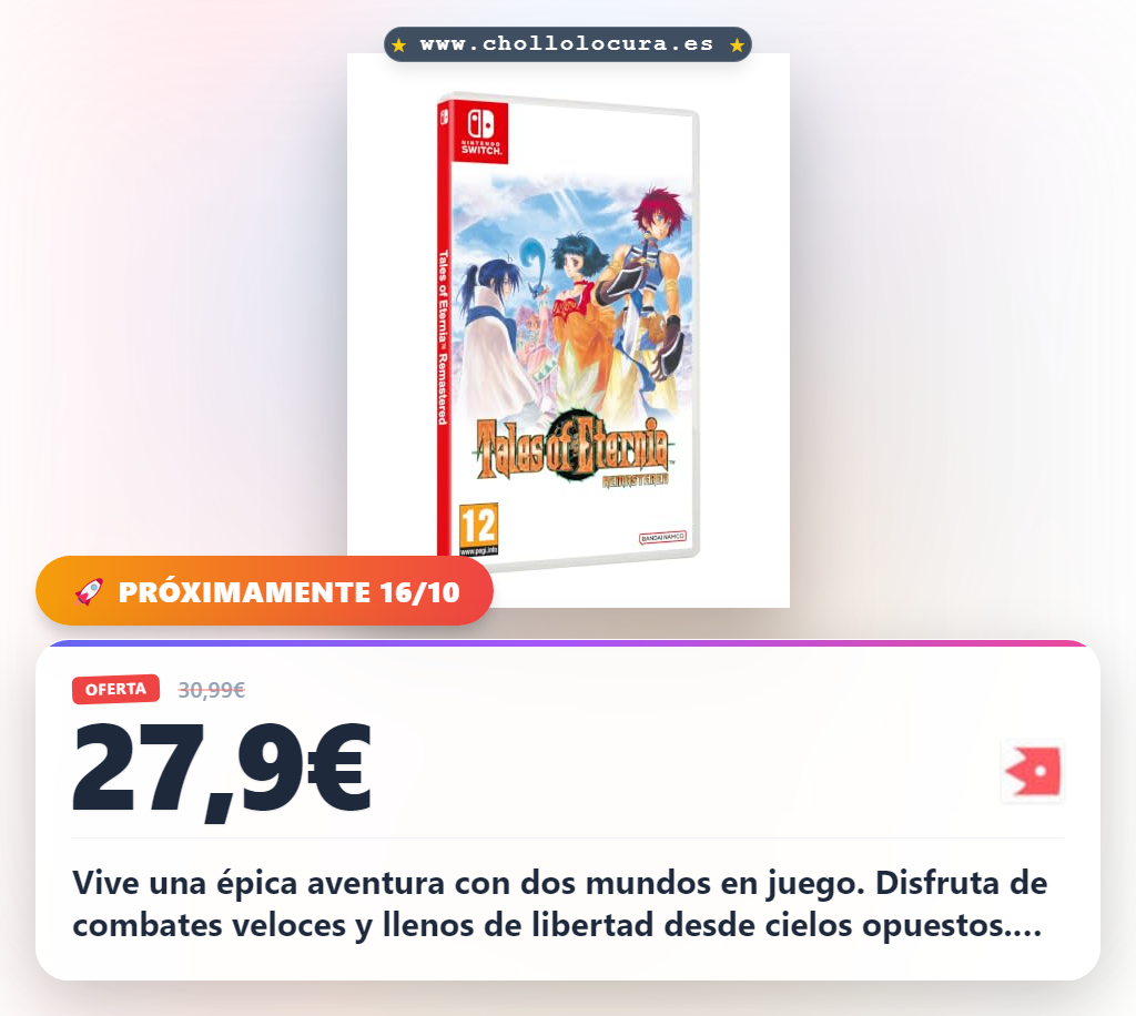 Aprovecha Tales of Eternia Remastered para Nintendo Switch con combates épicos y voces emotivas