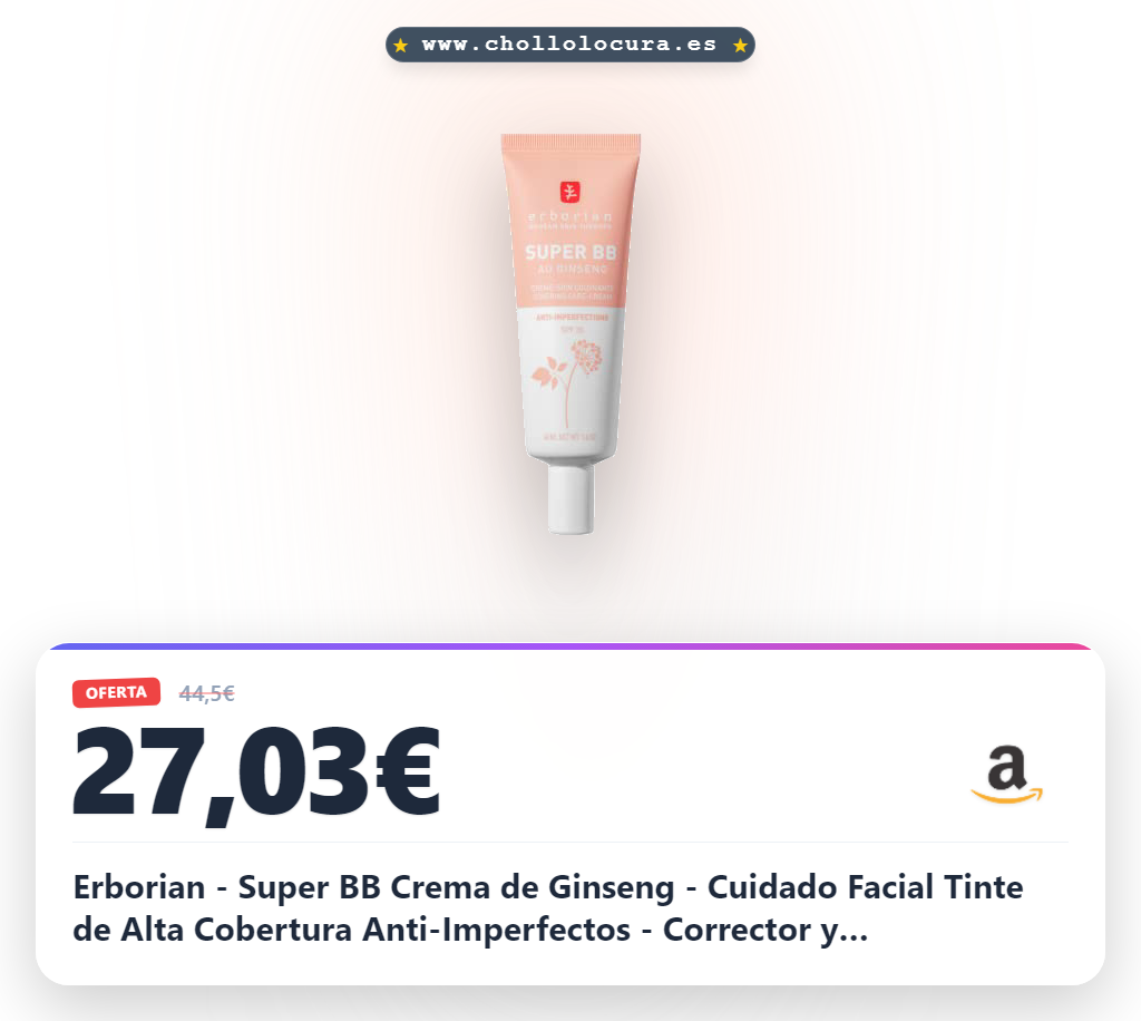 Erborian - Super BB Crema de Ginseng - Cuidado Facial Tinte de Alta Cobertura Anti-Imperfectos - Corrector y Perfeccionador del Tez - Protección Solar SPF 20 - Clair - 40ml