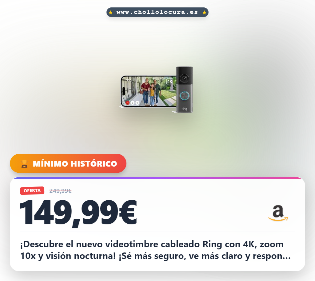 ¡Videotimbre cableado Ring Pro 4K con 10x Zoom y visión nocturna | Oferta exclusiva sin suscripción!
