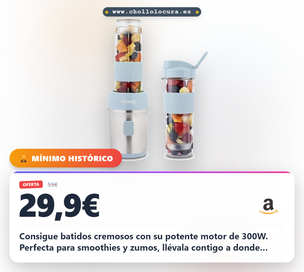 Consigue la mini batidora H.Koenig 300W verde. Disfruta de batidos y smoothies con 4 cuchillas de acero inoxidable a precio de chollo