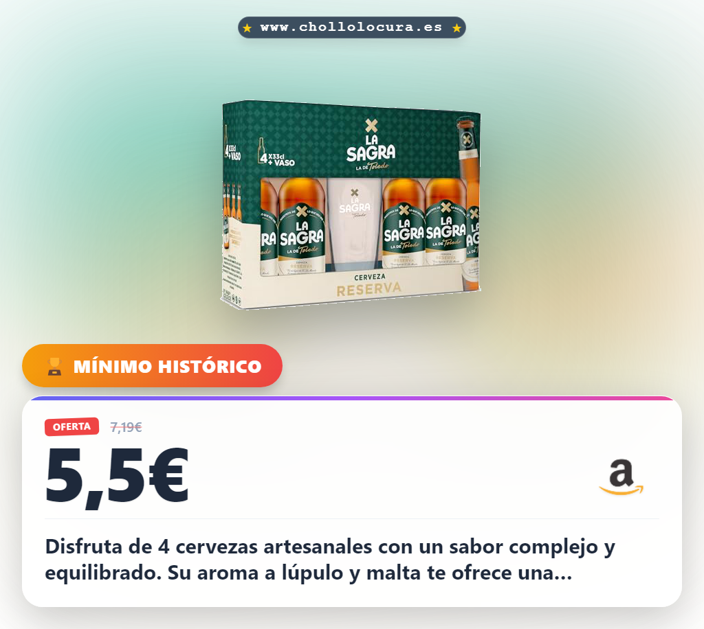 Aprovecha este pack de 4 cervezas La Sagra Doble Malta con vaso en oferta histórica al mejor precio