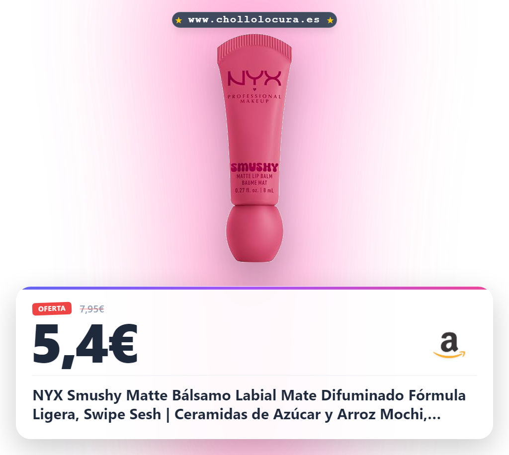 NYX Smushy Matte Bálsamo Labial Mate Difuminado Fórmula Ligera, Swipe Sesh | Ceramidas de Azúcar y Arroz Mochi, Suaviza, Hidrata y Protege, Cobertura Ligera, a Media, Aplicador de Silicona, Smushy Matte
