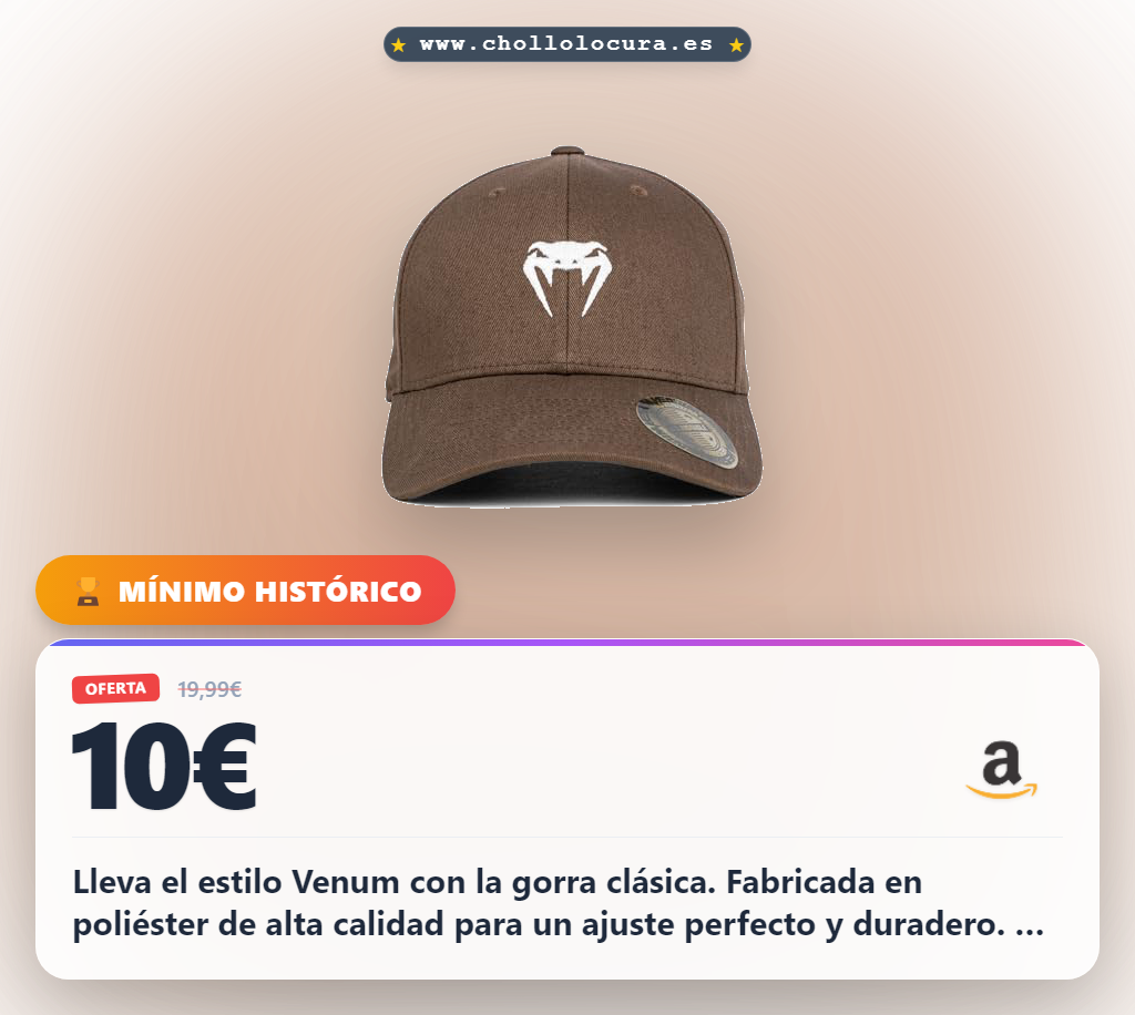 Aprovecha la gorra Venum Classic 2.0 marrón 100% poliéster con cierre de velcro ajustable