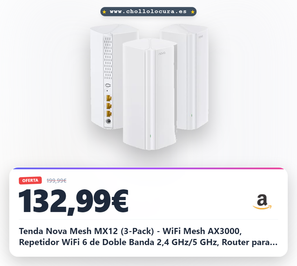 Tenda Nova Mesh MX12 (3-Pack) - WiFi Mesh AX3000, Repetidor WiFi 6 de Doble Banda 2,4 GHz/5 GHz, Router para Toda la Casa, 3X Puertos Gigabit, Backhaul Ethernet, Control Parental, MU-MIMO, OFDMA