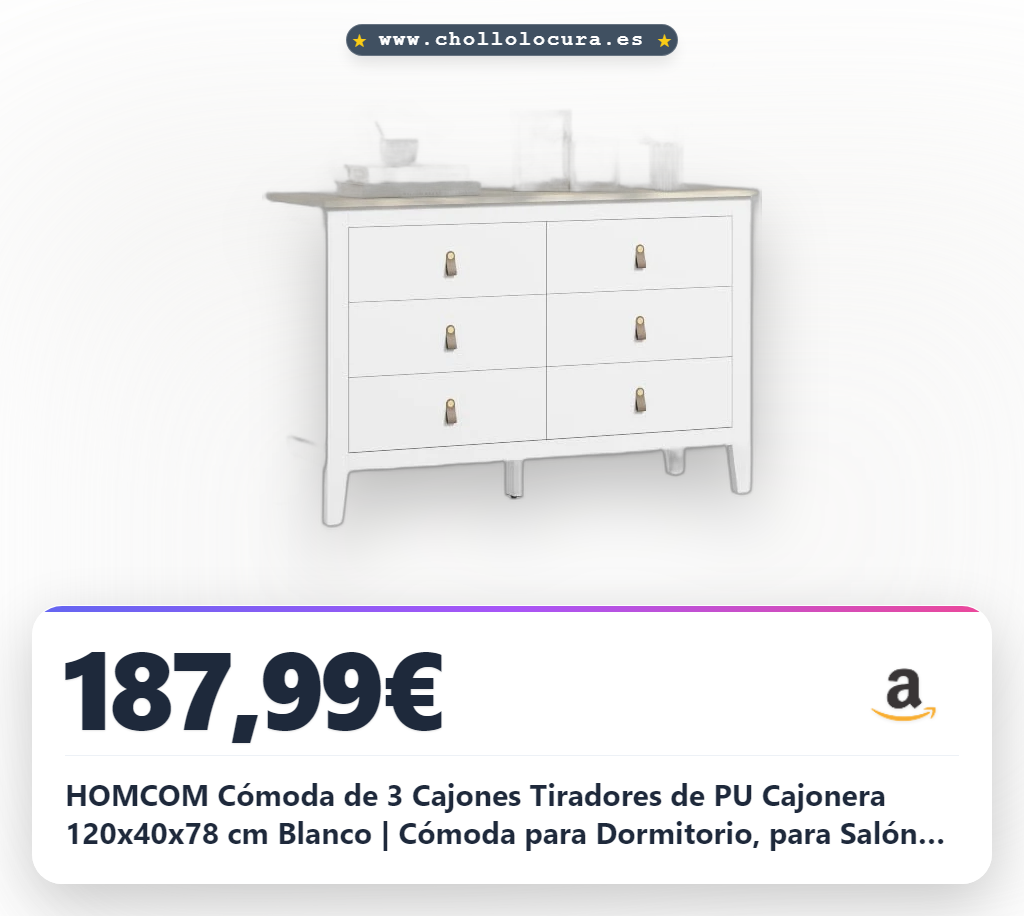 HOMCOM Cómoda de 3 Cajones Tiradores de PU Cajonera 120x40x78 cm Blanco | Cómoda para Dormitorio, para Salón Pasillo
