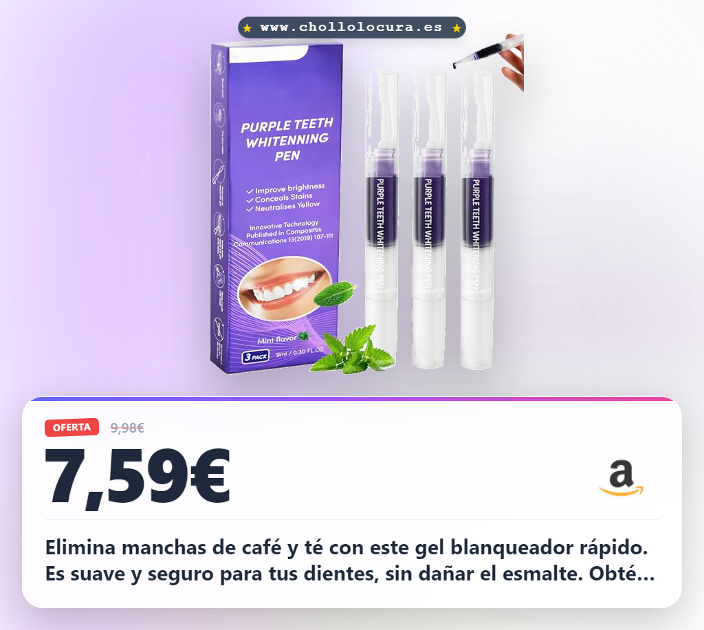 Aprovecha este blanqueador dental bolígrafo portátil con gel natural. Elimina manchas de café y té al mejor precio.