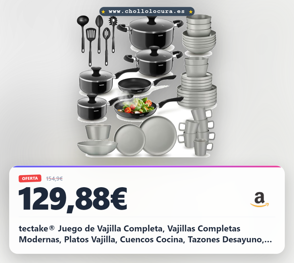 tectake® Juego de Vajilla Completa, Vajillas Completas Modernas, Platos Vajilla, Cuencos Cocina, Tazones Desayuno, Tazas Cafe, Ollas Aluminio Inoxidable - 45 Piezas Gris/Negro