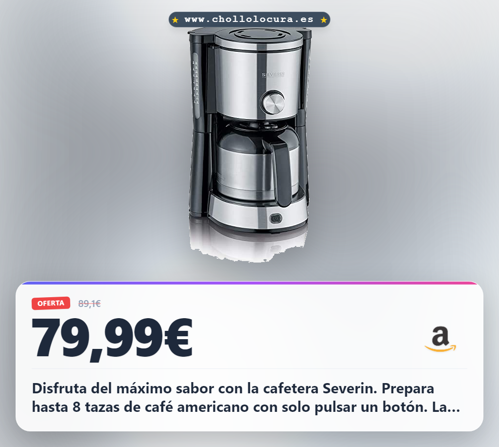 Consigue la cafetera de goteo Severin de 8 tazas con jarra térmica y desconexión automática en negro.
