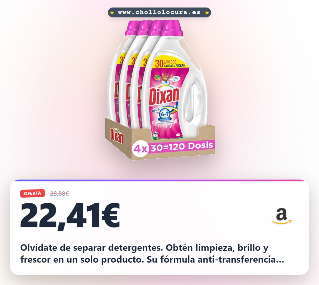 Encuentra el detergente 4 en 1 anti-transferencia de colores. Limpieza, brillo y frescor ecológico. Adquiere el pack de 4 al mejor precio