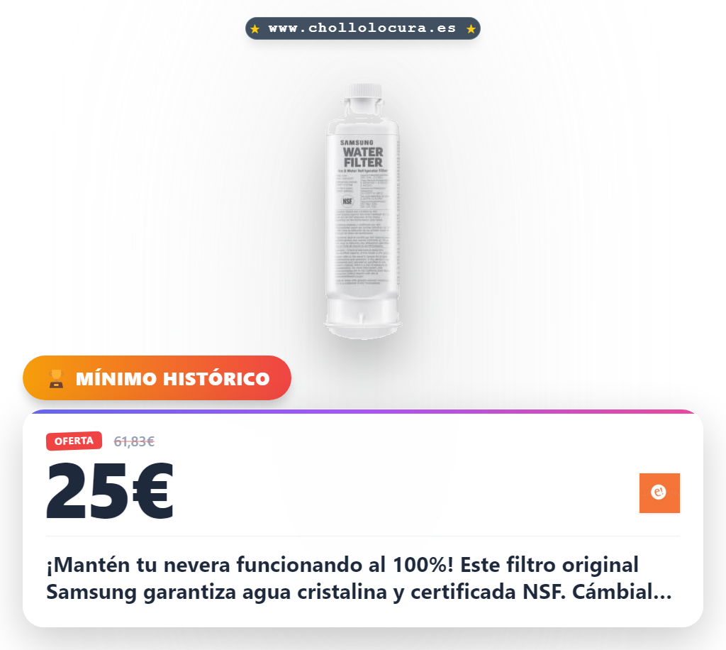 Adquiere el filtro de agua original Samsung para Frigorífico French Door HAF-QIN/EXP con certificación NSF al mejor precio
