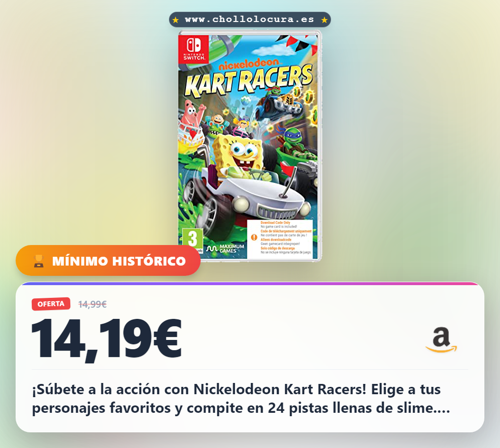 Consigue Nickelodeon Kart Racers para Nintendo Switch y compite con 12 personajes icónicos al mejor precio