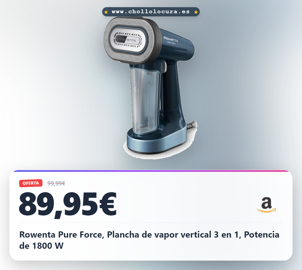 Rowenta Pure Force, Plancha de vapor vertical 3 en 1, Potencia de 1800 W