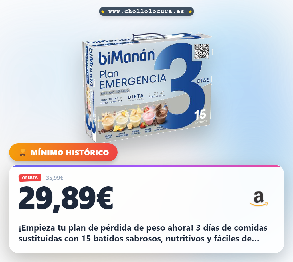 BiManán - Plan de Emergencia 3 Días, Sustitutivos para el Control y la Pérdida de Peso, Incluye 15 Batidos, con Vitaminas y Minerales
