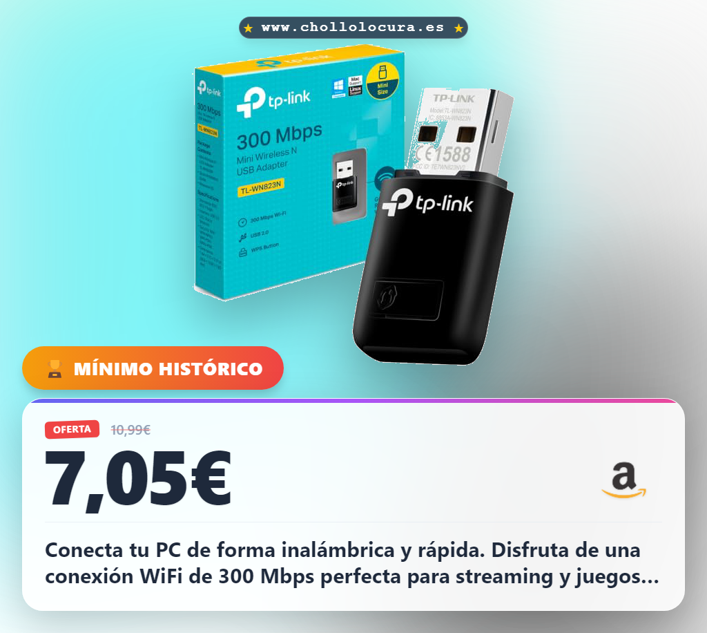 Consigue el adaptador WiFi USB TP-Link TL-WN823N 300Mbps para streaming y juegos en oferta