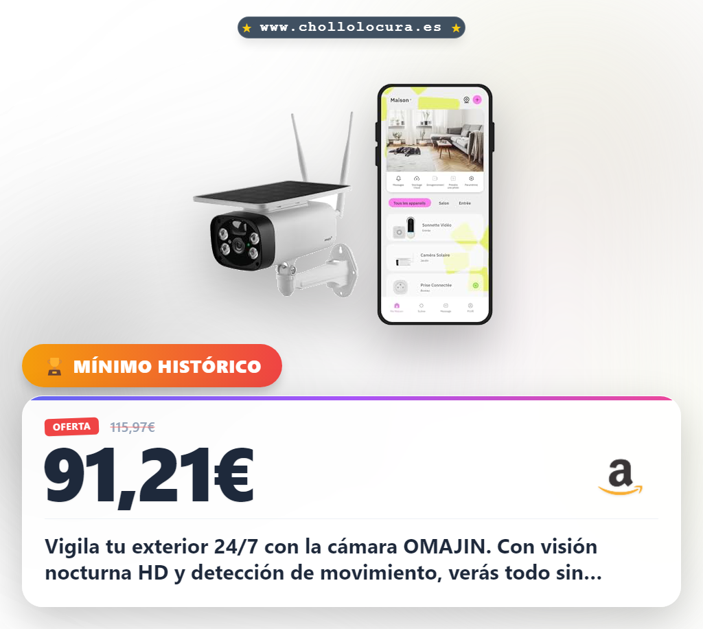 Encuentra la cámara OMAJIN solar exterior 1080P con visión nocturna y sirena a precio de chollo