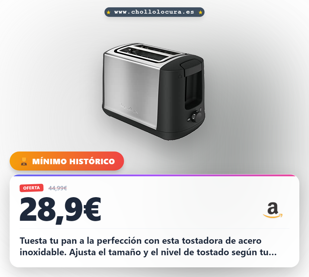 Aprovecha esta tostadora Moulinex Subito LT340811 con 7 niveles y función Stop para un tostado perfecto