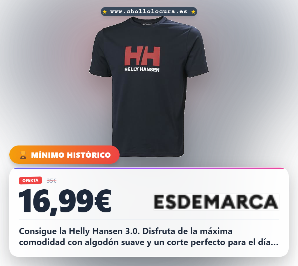 Logra la máxima comodidad con la camiseta Helly Hansen azul marino de algodón y corte regular a precio de chollo