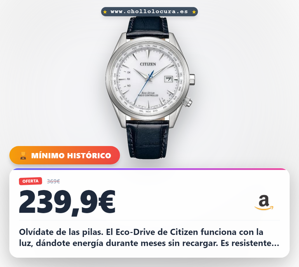 Consigue el reloj Citizen Eco-Drive resistente al agua 30m con luz solar y hora mundial al mejor precio del año