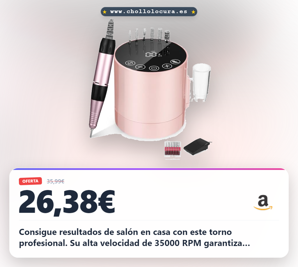 Encuentra el torno para uñas profesional 35000 RPM con 6 brocas. Logra un acabado perfecto con baja vibración a precio de chollo