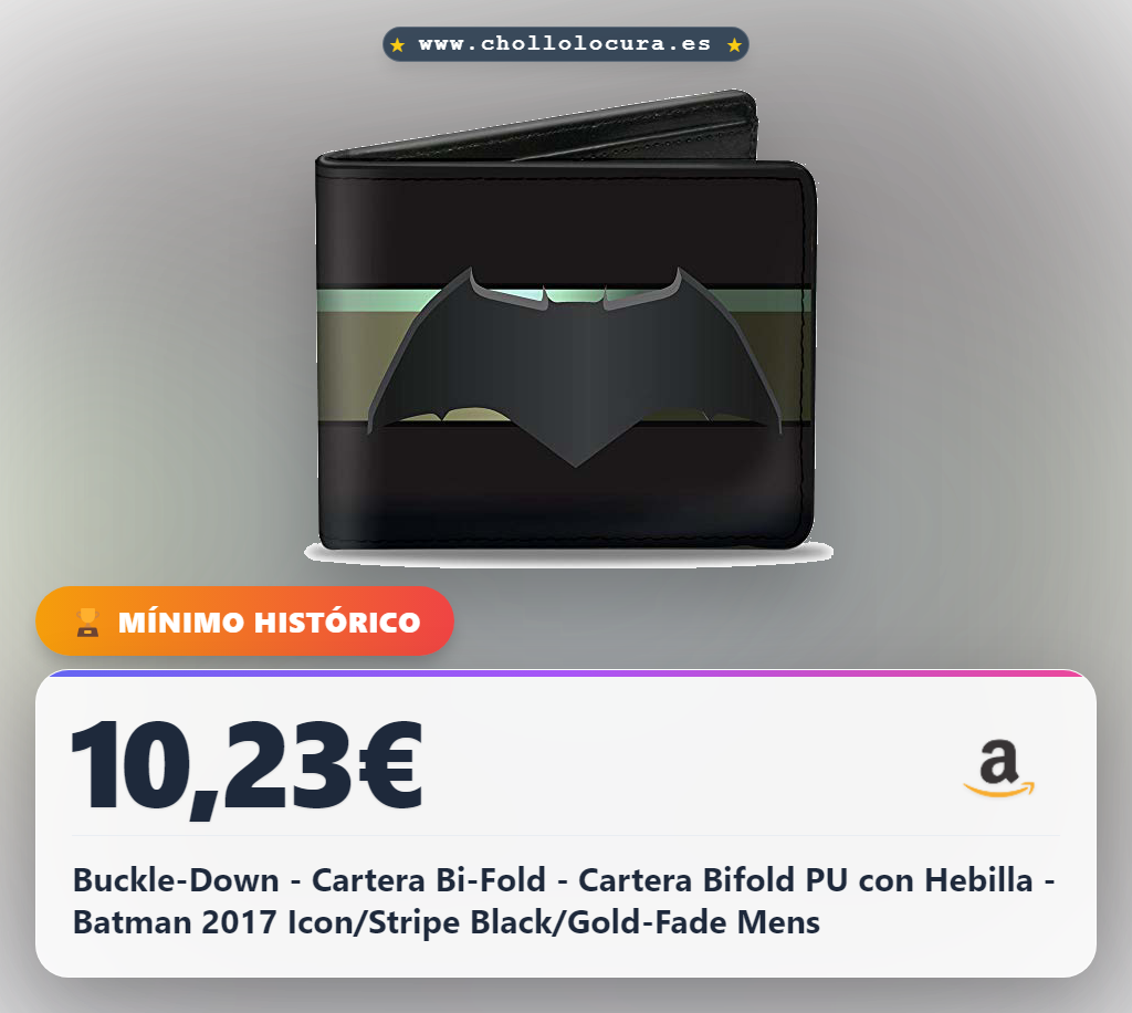 Aprovecha la Cartera Bi-Fold Buckle-Down de Batman en piel vegana. 5 ranuras y diseño DC Comics al mejor precio.