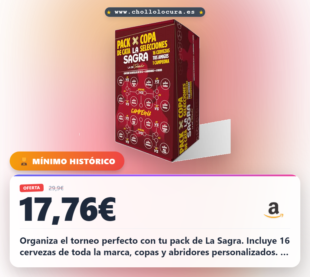 Aprovecha el pack de cata La Sagra con 16 cervezas y copas personalizadas al mejor precio para tu torneo de amigos.