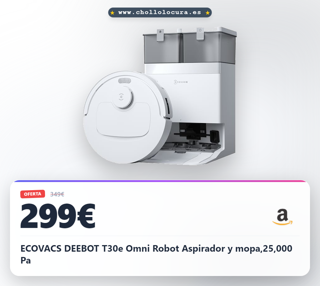 Aprovecha el ECOVACS DEEBOT T30e Omni Robot Aspirador y Mopa con succión 25000 Pa y ZeroTangle 3.0