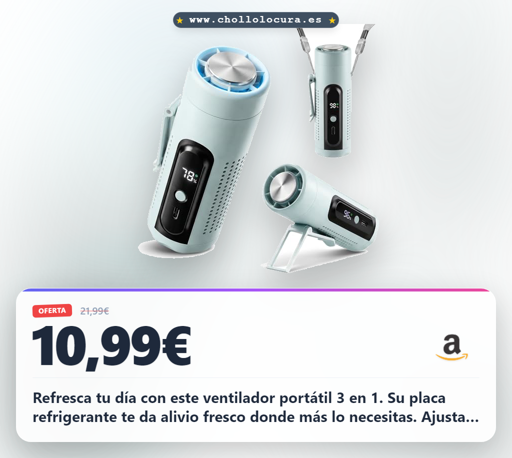 Consigue el ventilador portátil 3 en 1 con placa refrigerante y luz LED USB C para viaje oficina y camping al mejor precio