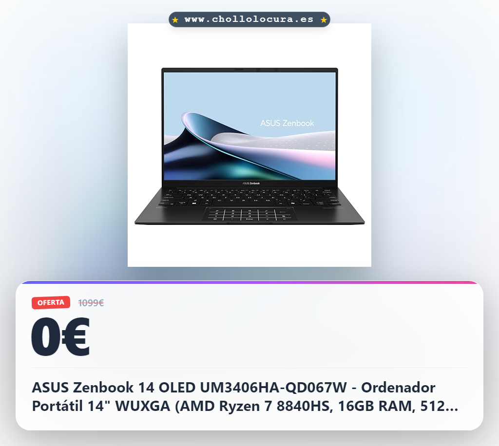 ASUS Zenbook 14 OLED UM3406HA-QD067W - Ordenador Portátil 14" WUXGA (AMD Ryzen 7 8840HS, 16GB RAM, 512GB SSD, Radeon 780M, Windows 11 Home) Negro Jade - Teclado QWERTY español