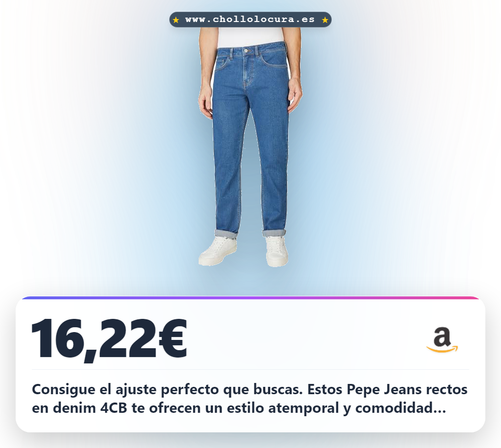 Consigue Pepe Jeans rectos para hombre en denim azul con 5 bolsillos y lavado enzimático