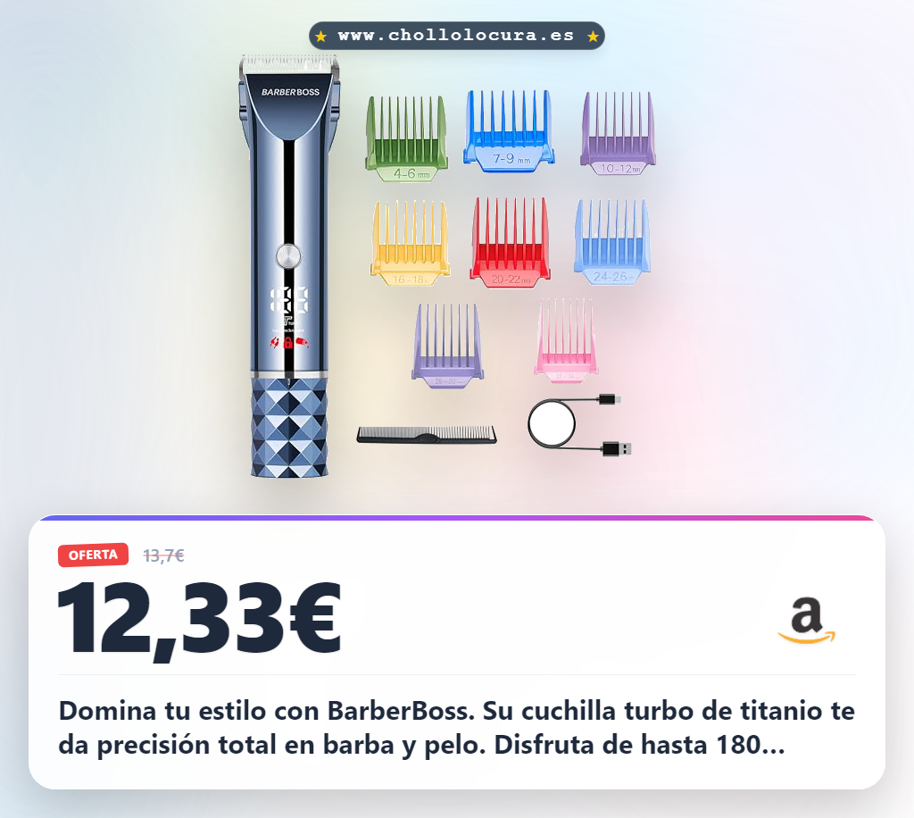 Llévate el kit completo de aseo BarberBoss: cortadora de pelo y afeitadora de barba inalámbrica turbo al mejor precio.