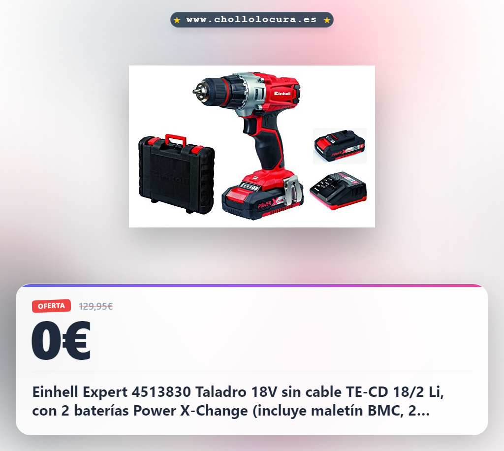 Einhell Expert 4513830 Taladro 18V sin cable TE-CD 18/2 Li, con 2 baterías Power X-Change (incluye maletín BMC, 2 baterías de 1,5 Ah y cargador)