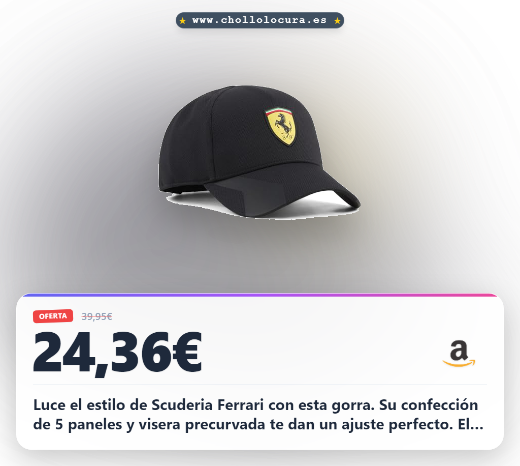 Adquiere la gorra PUMA Scuderia Ferrari negra M con visera precurvada y perfil alto en oferta histórica al mejor precio del año