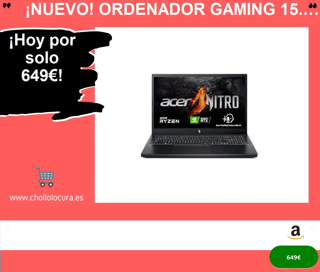 ¡Nuevo! Ordenador gaming 15.6 165Hz, Ryzen 7 16GB 512GB RTX 4050, sin sistema operativo. ¡Compra ya!