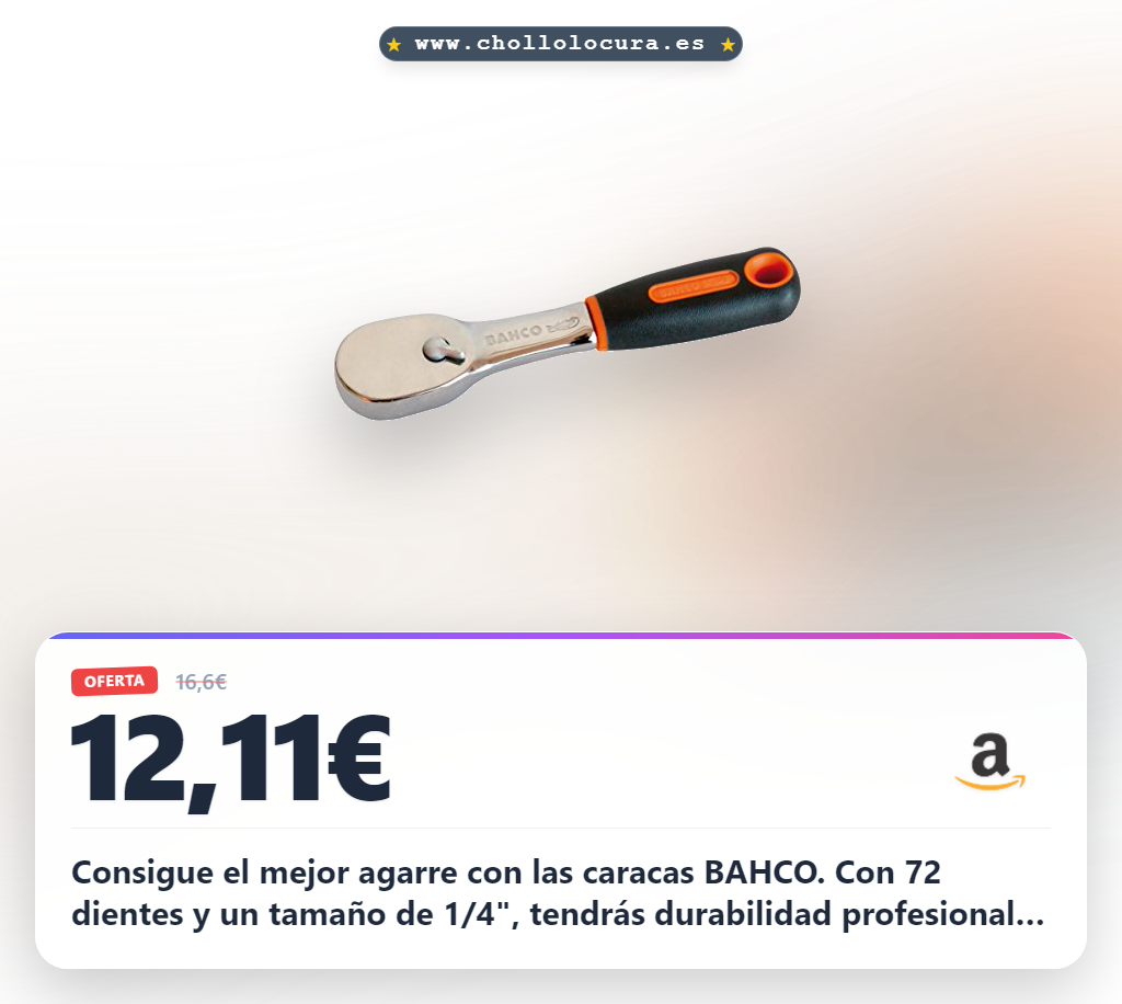 Compra las caracas de cabeza BAHCO tipo pera reversibles de 1/4 con 72 dientes. Calidad profesional en oferta al mejor precio.