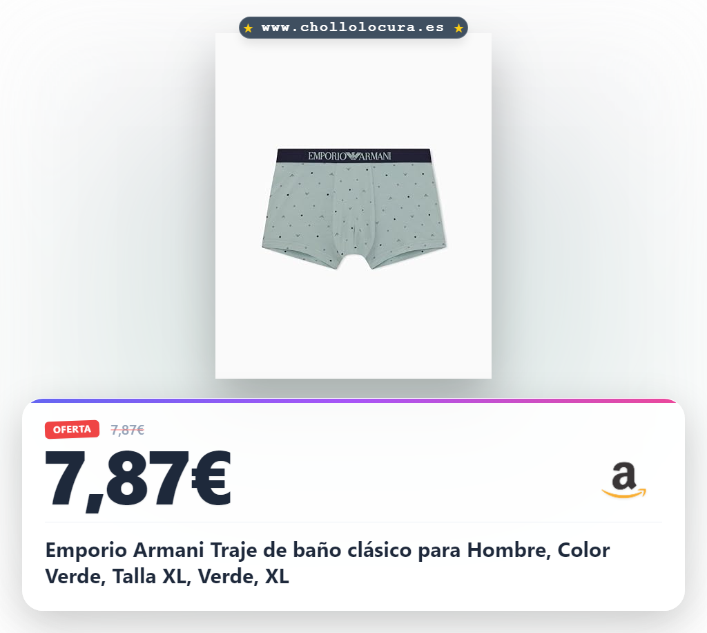 Emporio Armani Traje de baño clásico para Hombre, Color Verde, Talla XL, Verde, XL