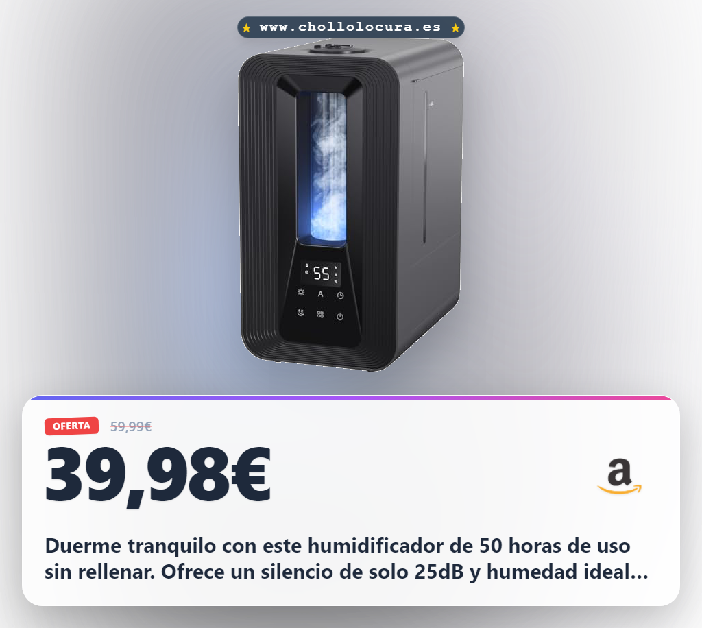 Aprovecha este humidificador ultrasónico de 5L con luz nocturna y aroma relajante al mejor precio